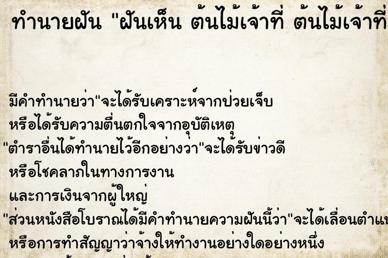 ทำนายฝันทำนายฝันฝันเห็นต้นไม้เจ้าที่ต้นไม้เจ้าที่